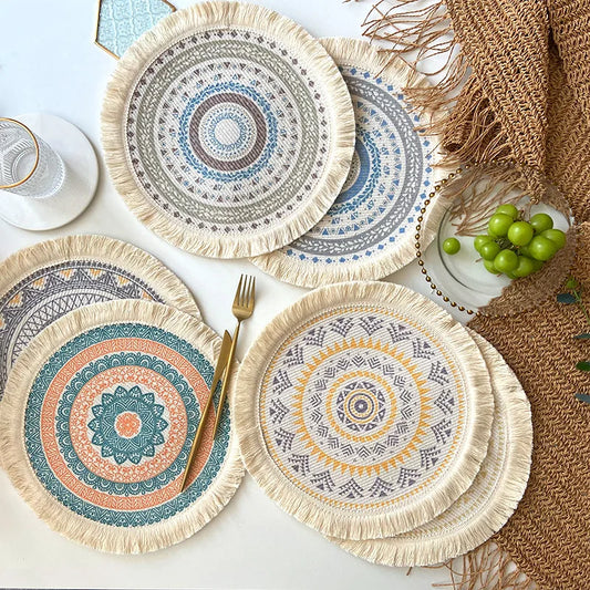 Heat Insulation Pad Cotton Placemat Light Luxury Bohemian Woven Nordic Fabric Fringed Anti-Scald Mat Home Decorative Coaster